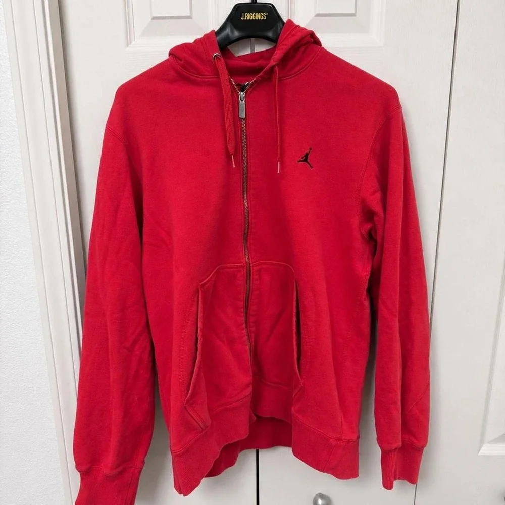 Nike Air Jordan Full Zip Hoodie Mens Large Red Fleece Sweatshirt Gym